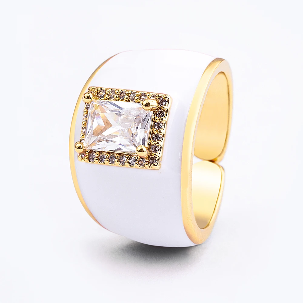 Nidin High Quality Multicolor Enamel Dripping Oil Zircon Open Ring For Women Adjustable Gold Plated Chunky Finger Rings Gift