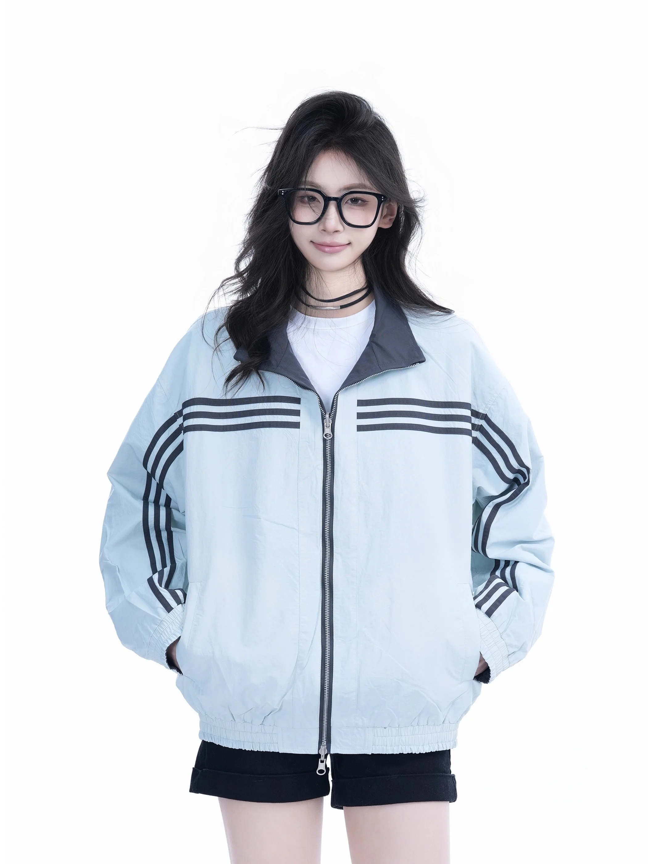 

Retro American Double-Sided Wear Zipper Jaet Women's Spring Autumn Trendy Loose Couple Spor Jaet Casual Outerwear