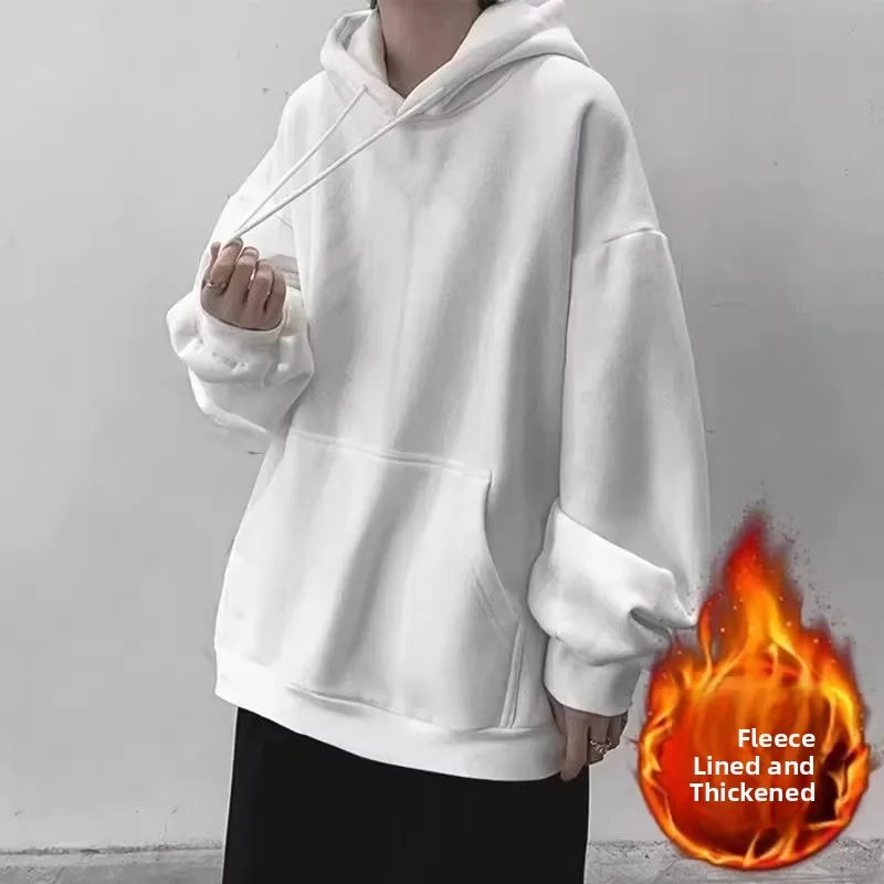 Hooded Sweatirt Men's Thiened Fce Autumn Winter Loose Couple Lazy Sle Sports Large Size Outerwear Casual Streetwear