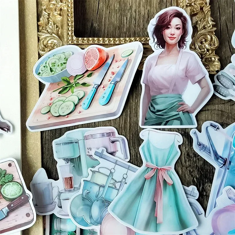 Watercolor Green Kitchen Series Housewives Stickers Crafts and Scrapbooking Stickers Kids Toys Book Decorative Sticker DIY