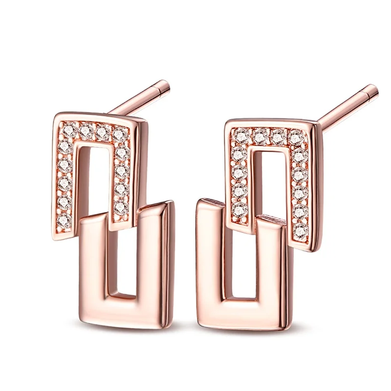 925 Sterling Silver Rose Gold Square Hoop Earrings Sparkling CZ Zircon Earrings For Women Fine Birthday Jewelry Gifts