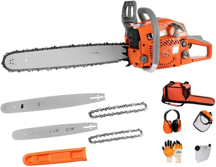 62CC 2-Cycle Gas Powered Chainsaw, 22 Inch 18 Inch Handheld Cordless Petrol Chain Saw for Tree Wood Cutting