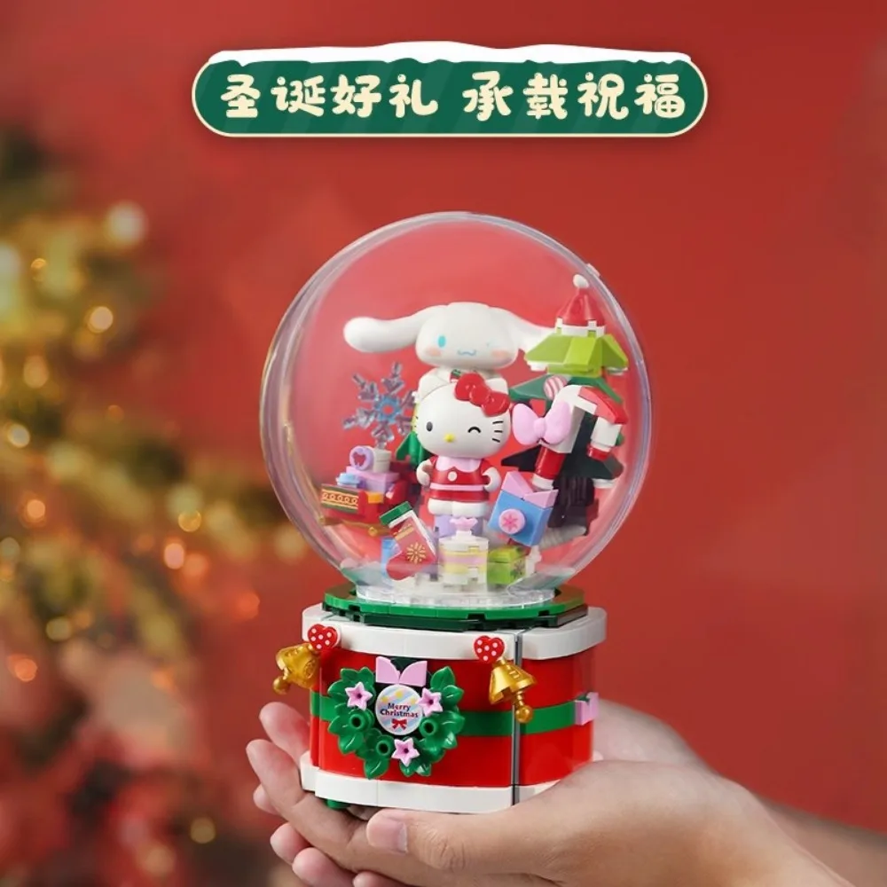 Oryginalne klocki do budowy Keeppley Sanrio Wishing Christmas Music Box Rare Limited Rotating Christmas Tree Zabawki dla dzieci Prezenty