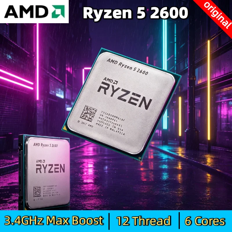 Procesador AMD Ryzen 5 2600 de 6 Núcleos y 12 Subprocesos a 3.4GHz, Socket AM4 para Computadoras de Escritorio para Juegos, Oficina, Pro Max 4K