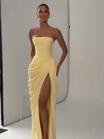 Solid Sexy Pleated Strapless Dress Women Chic Off-shoulder Backless High Waist Split Maxi Dresses 2026 New Evening Party Gown - Image 2
