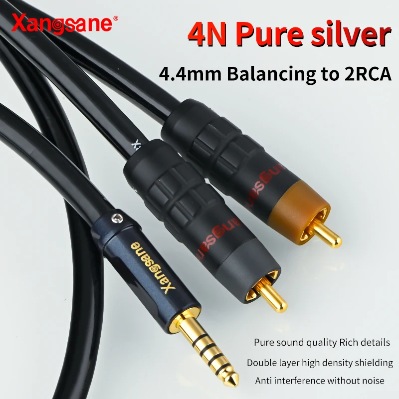 Xangsane 99.99% sterling silver 4.4mm balanced to 2RCA audio cable 4.4 jack to RCA splitter amplifier DVD computer adapter cable