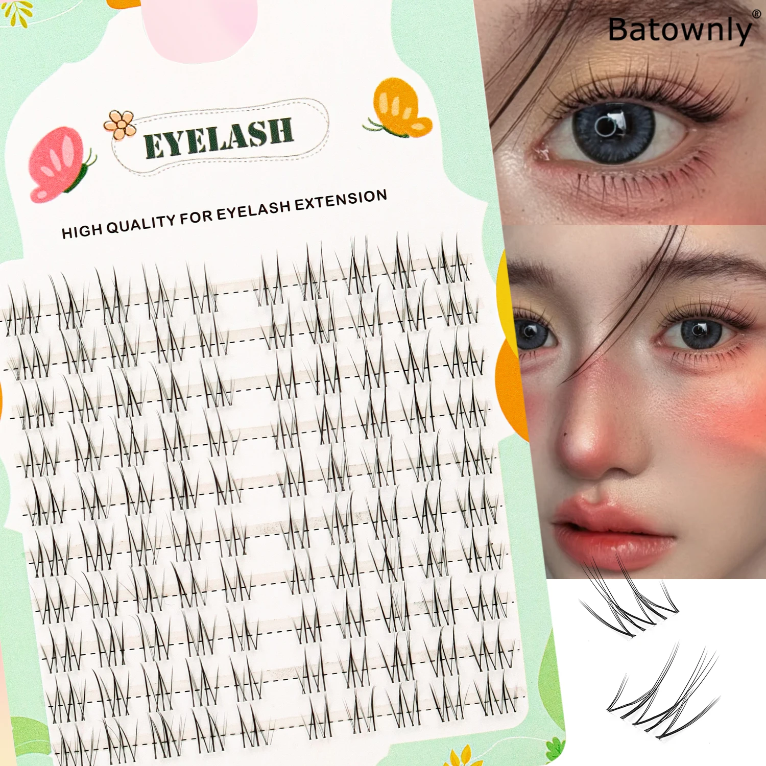 ขนตาปลอมแบบช่อ 100 ชิ้น แบบธรรมชาติ แยกเป็นช่อเดี่ยว ก้านใส ติดเองได้ ขนตาแบบเส้นเล็ก