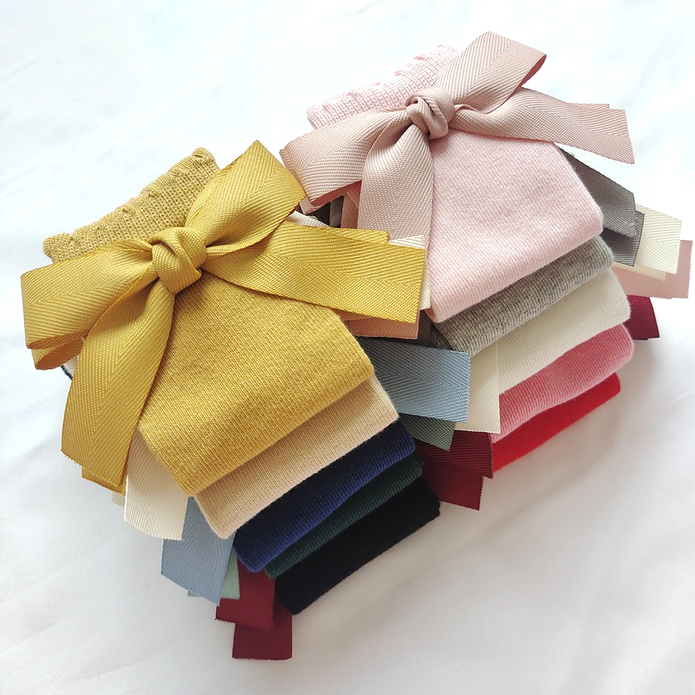 Neue Baby-Baumwollsocken mit Großer Schleife für Mädchen, Prinzessinnen-Socken, Kinder- und Kleinkinder-Strümpfe, Säuglings-Accessoires, Kinder-Langsocken – Detail 9