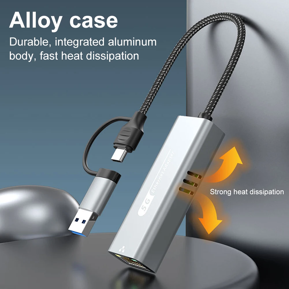 Адаптер USB/Type C к Ethernet 5000 Мбит/с Адаптер USB C к Ethernet Конвертер RJ45 к Ethernet типа C для Windows 10/11 и Mac OS