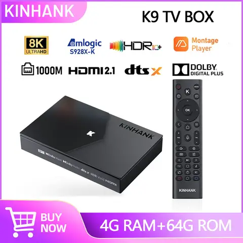 Kinhank K9 TV Box Amlogic S928X-K 4+64G for 8K Dolby Vision  HDR10+ With Montage Cool Poster Wall HDMI 2.1 WIFI6 HD Media Player