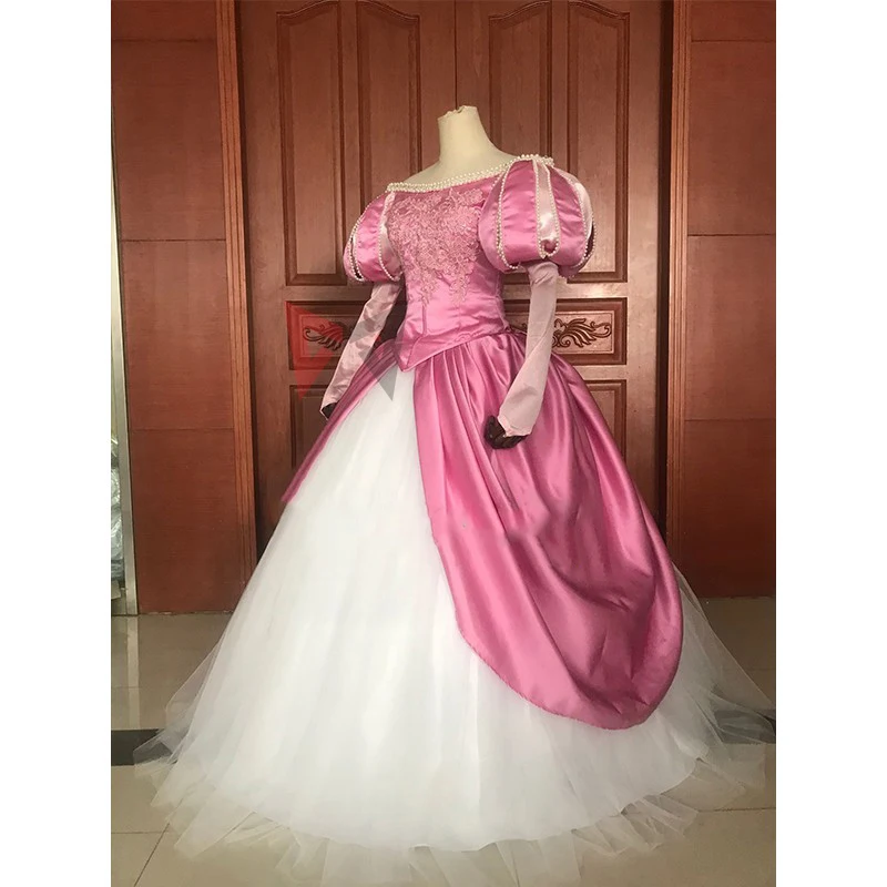 New Style Arieling Princess Cosplay Costume Green Pink Dress Sleeve With Pearl For Adult Women Halloween Party Custom Made