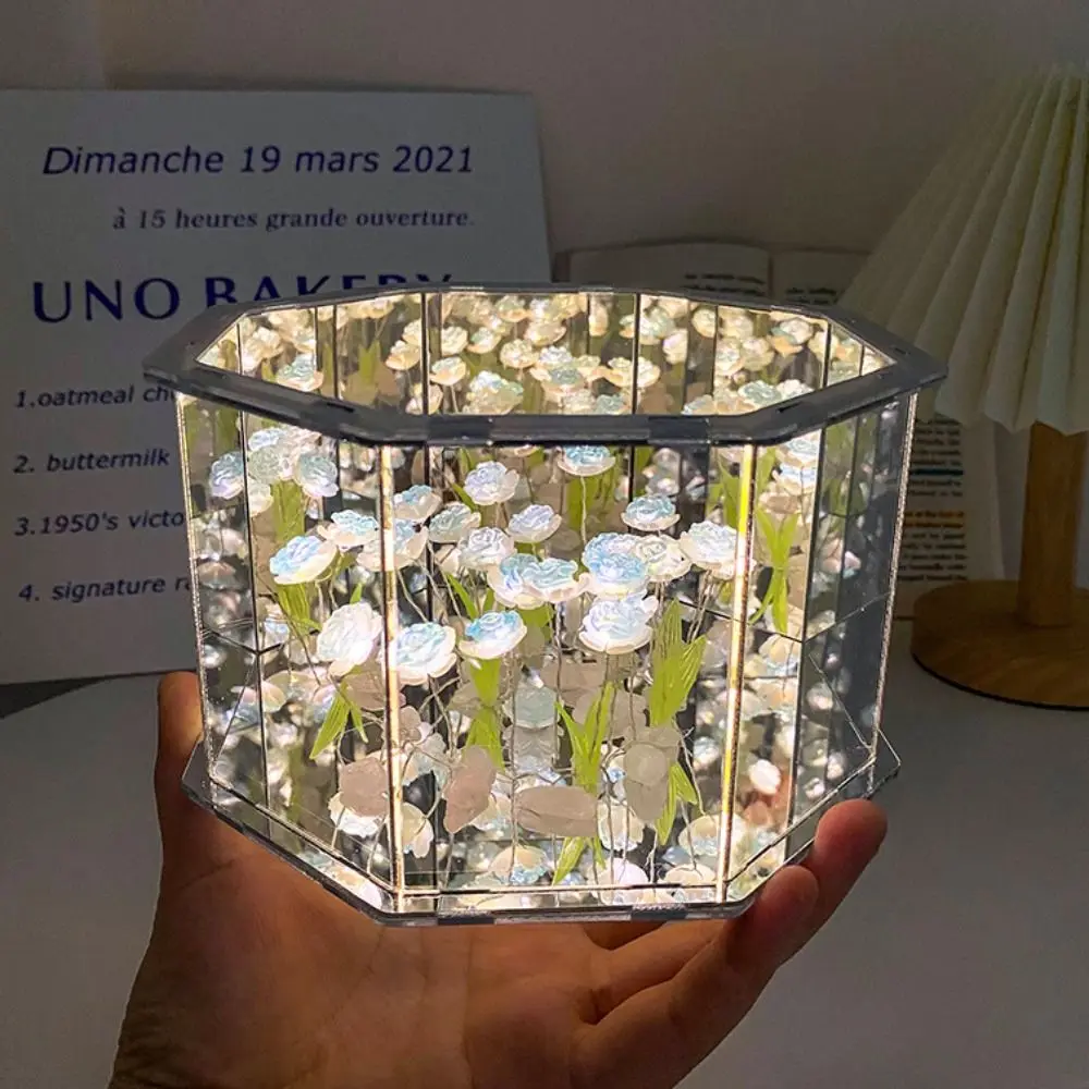 Creative Octagonal Rose Flower Sea Night Light Three-Dimensional Handmade Bedside Lamp Artificial Simulated Atmosphere Lights