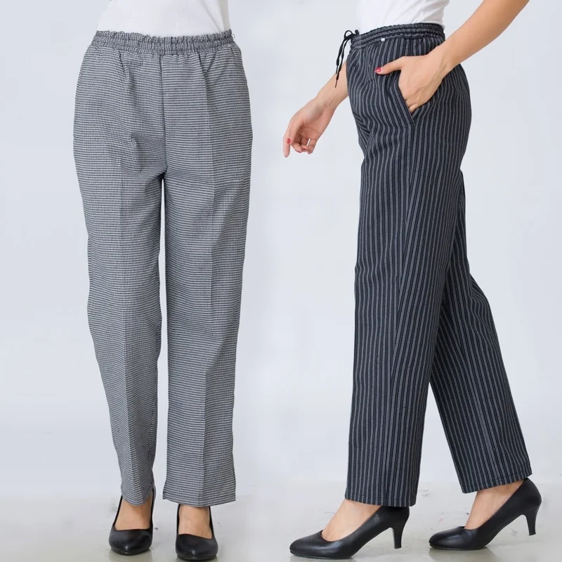 Chef Pants Chefs Plaid StripeTrousers  Women Cooking Uniform