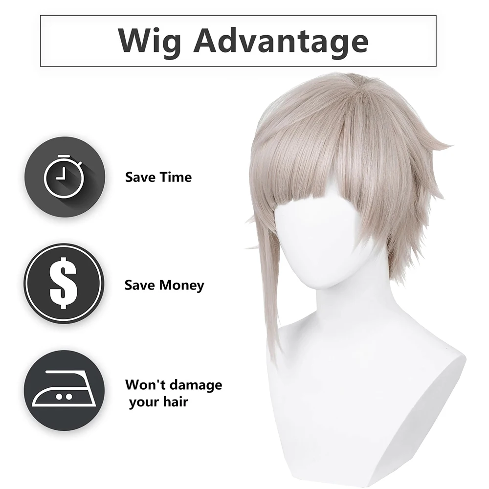 أنيمي أتسوشي ناكاجيما تأثيري الشعر الاصطناعية 16 بوصة رمادي مع الانفجارات اليومية حفلة لعب الأدوار شعر مستعار عالي الجودة مقاومة للحرارة