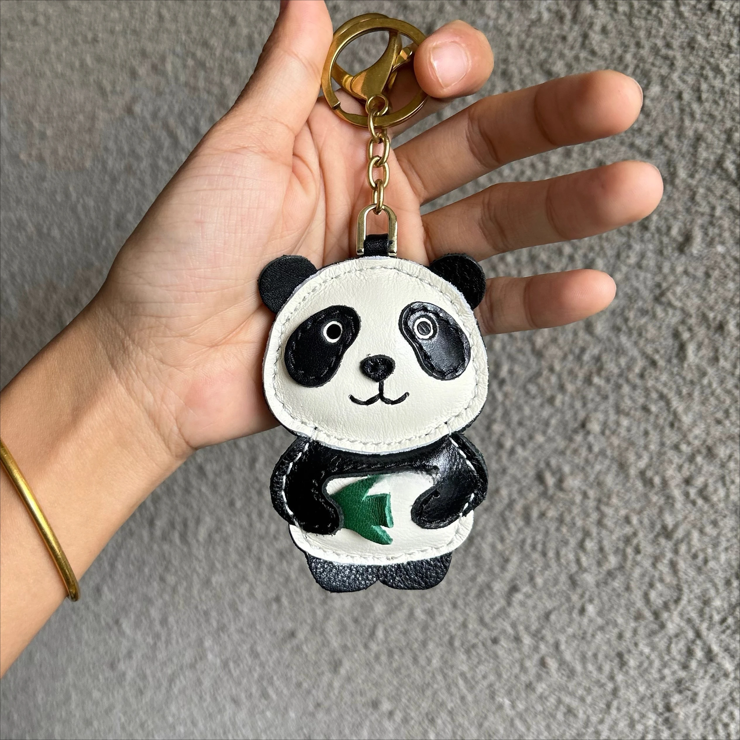 Genuine leather red panda bag pendant car key chain accessories cute panda cartoon exquisite school bag vintage pendant
