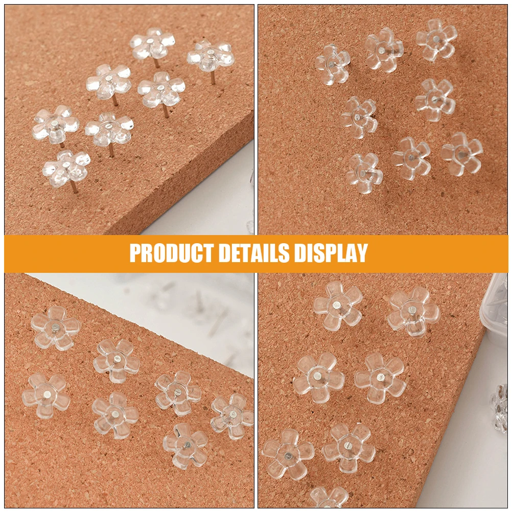 

100pcs Plum Blossom Nails Clear Tacks Plastic Iron Creative Thumbtacks Bulletin Board Map Wall Push Pins Easy Storage
