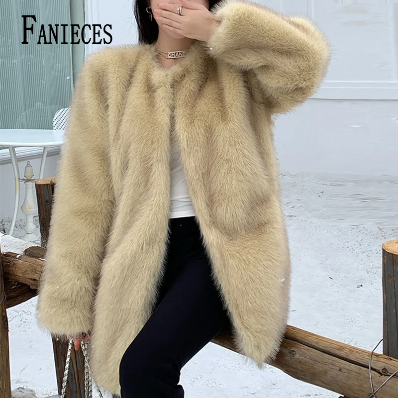 

FANIECES New In Winter Luxury Faux Mink Fur Coat Fashion Gradient Fluffy Fur Outerwear Casua Oversized Fur Overcoat Fur Jacket