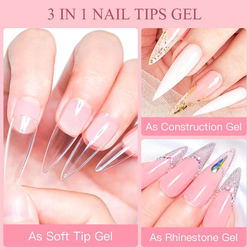 3 IN 1 Soft Nail Tips Gel Transparent Nail Tips Gel For False Nails Extension Strong Adhesive Tip Glue UV LED Soak Off Manicure image 5