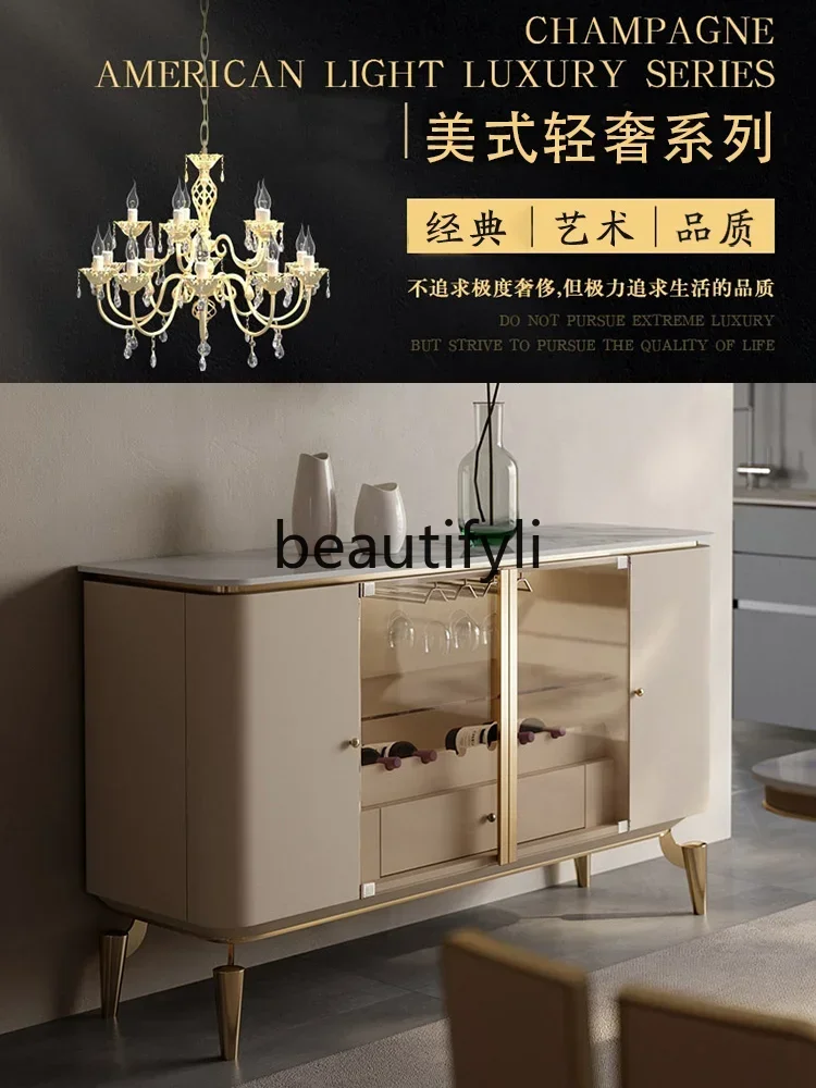

XZQLight luxury dining side, solid wood Italian style, glass wine cabinet, living room home storage locker