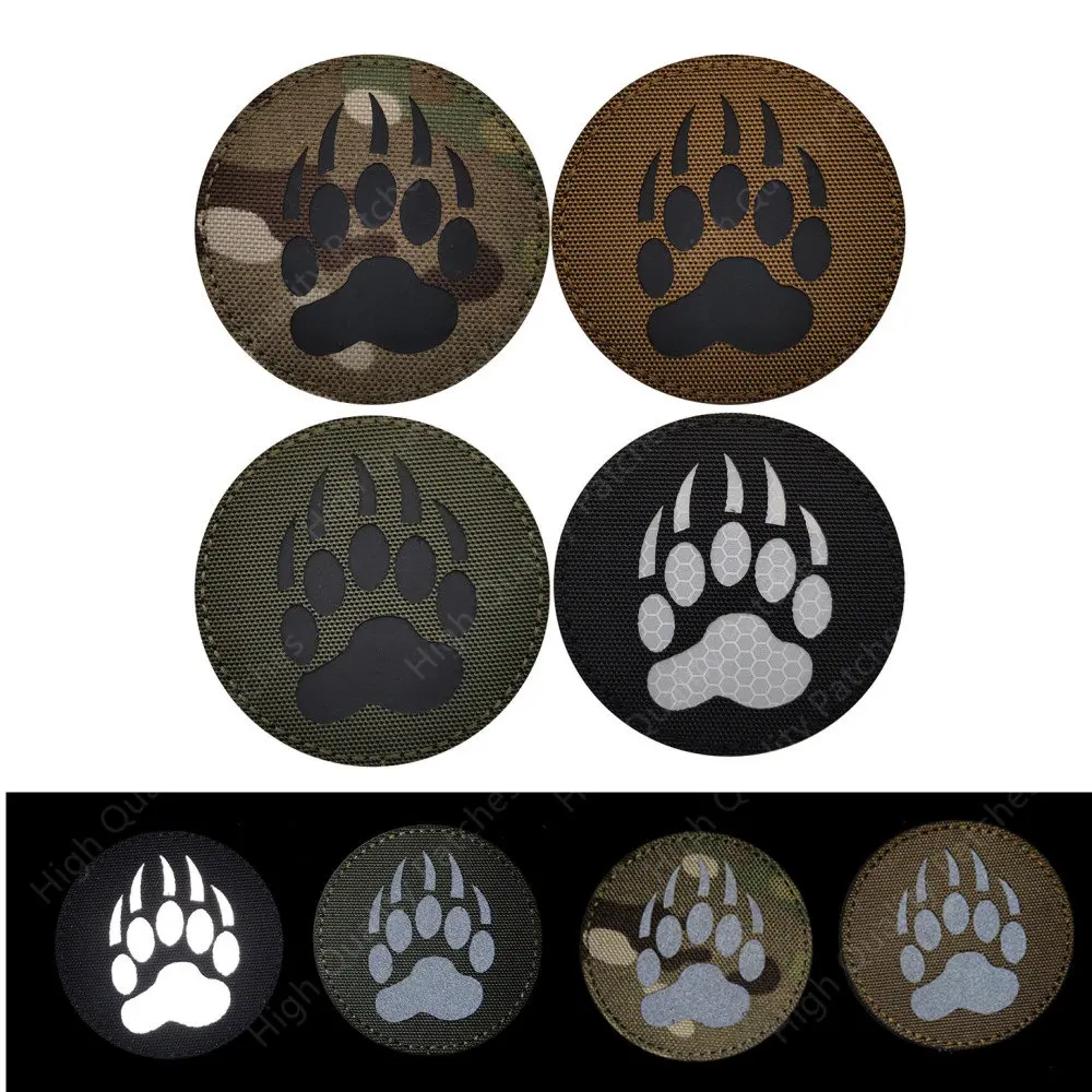 IR reflective Bear Paw Claw Tactical Patch Reflective Applique Attachment Fastener Hook & Loop Badge on Hat Bag Jackets and Gear