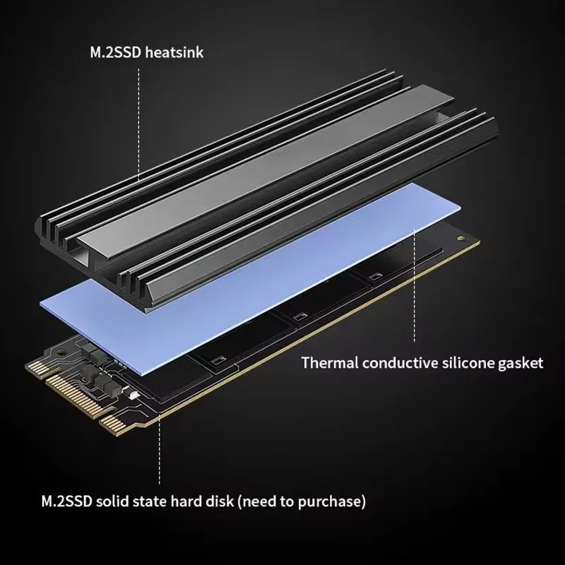 M.2 SSD Heatsink M2 NVME 2280 Solid State Hard Disk Aluminum Heatsink Gasket with Thermal Silicone for Desktop PC PS5
