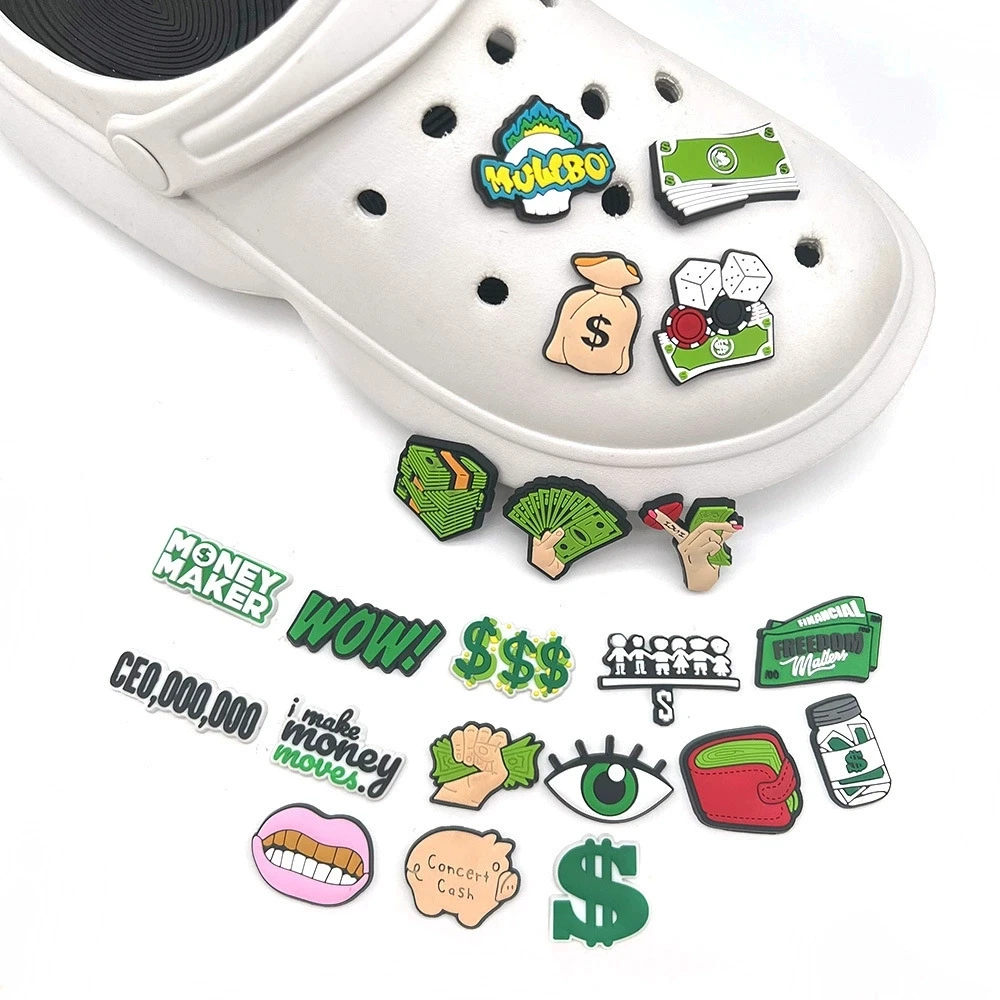 21Pcs Kids Shoe Charms Set Dollar Series for Clogs Bubble Slides Sandals - Decorative Buckle Accessories