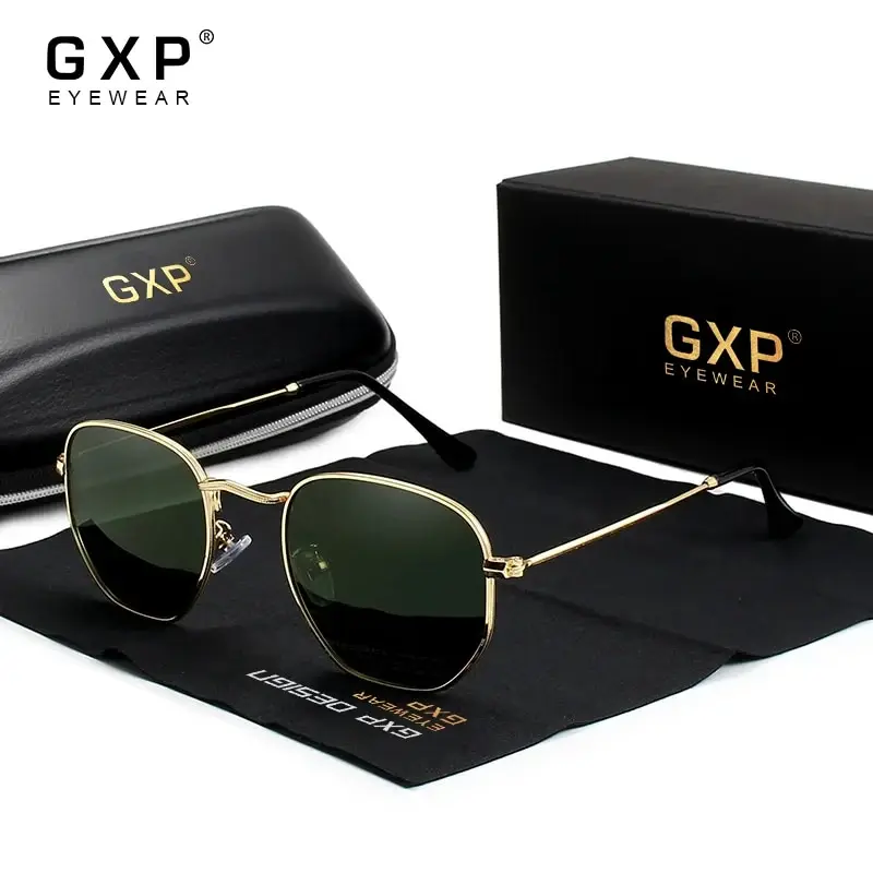 GXP Fashion Hexagon Retro Reflective Sunglasses Men Sun Glasses Stainless Steel Eyewear Men's Polarized Sunglasses Beach Glasses