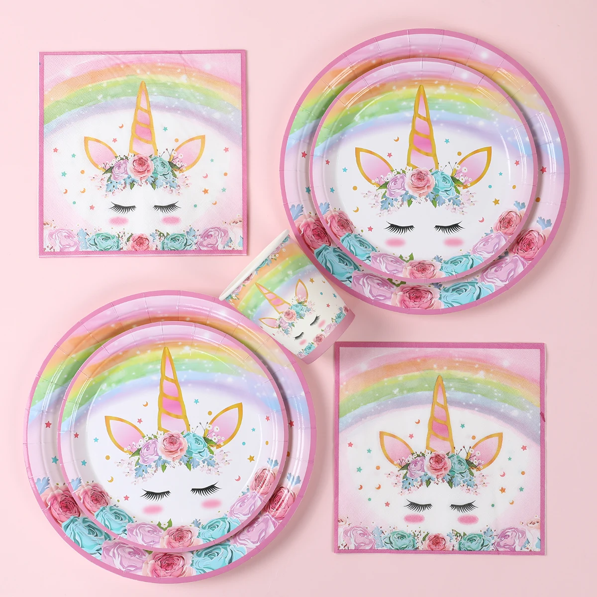 

Happy Birthday Party Plates Napkins Forks Disposable Supplies Unicorn Theme Decorations for Girl Birthday Party or Baby Shower