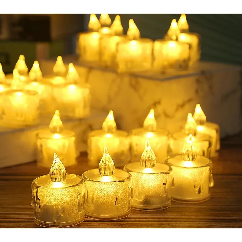 12Pcs/24Pcs LED Electronic Candle With Batteries Glowing Tea Wax  Smokeless Atmosphere Heart Night Light for Wedding Xmas Decor