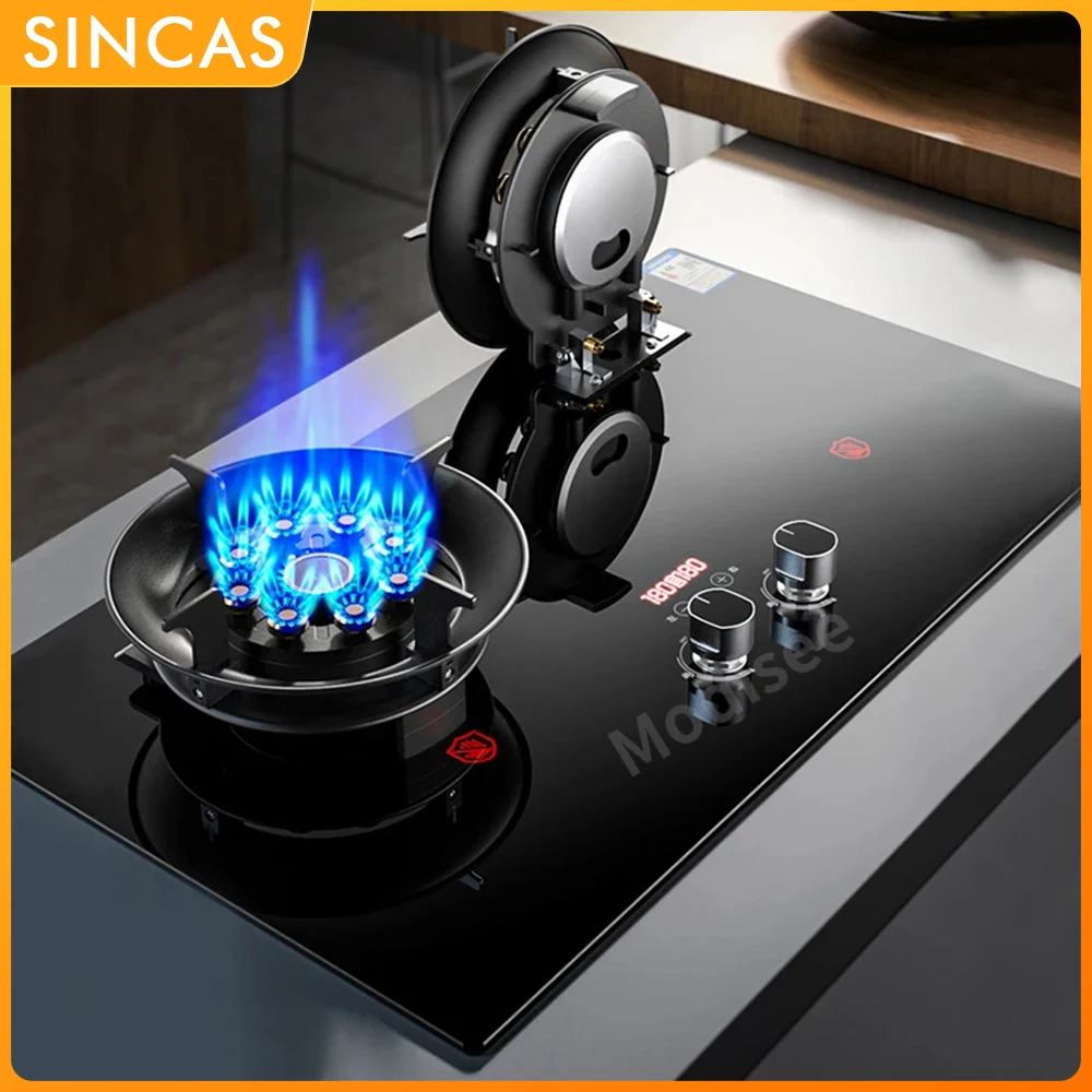 Dual-Use Gas Panels Gas Cooktop Stove Dual Head 4.8-8.5KW Kitchen Embedded Natural Gas/LPG Timing Stove  Home Cooker Desktop