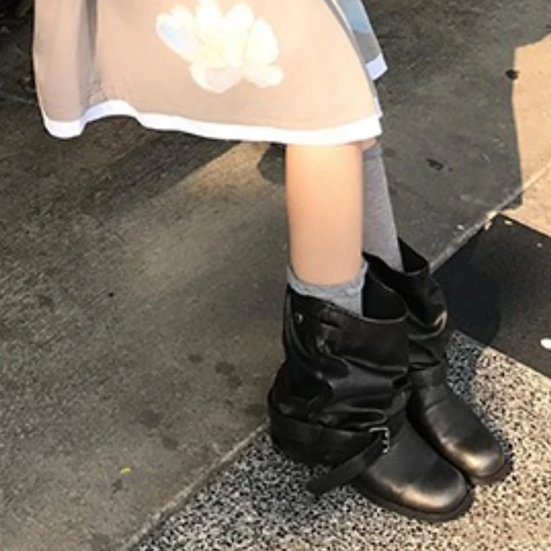 بسيطة وعالية الجودة النمط الغربي المرأة مطوية التمهيد رقيقة الرجعية فارس التمهيد الصيف قصيرة التمهيد جديد 2025 فوق الركبة الأحذية #6