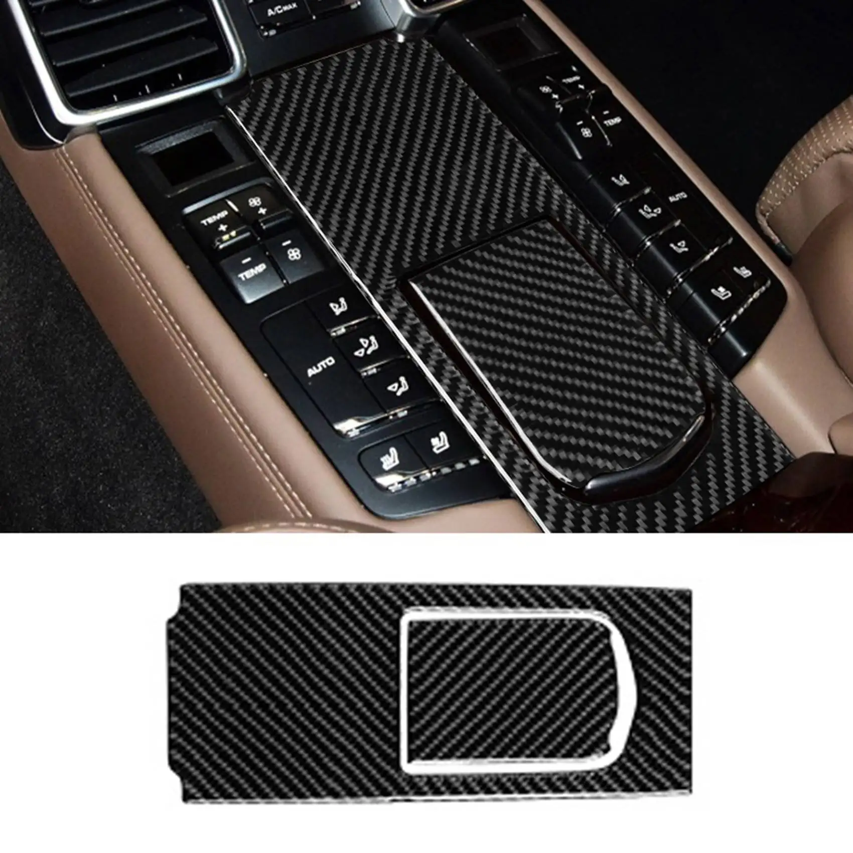 2Pc Rear Multimedia Panel Carbon Fiber Cover Trim Car Decorative Sticker for Porsche Panamera 10-16 Carbon Fiber