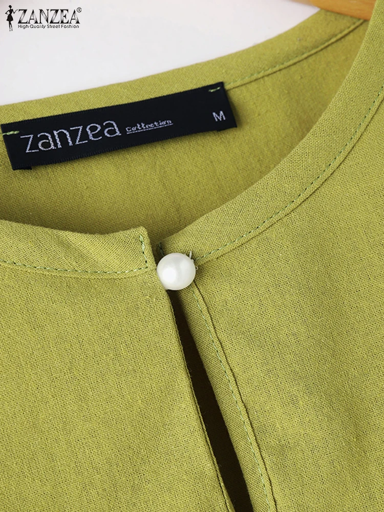 Vintage 3/4 Sleeve Cotton Tops 2024 ZANZEA Women Autumn Shirt Female Retro Blusas Chemise Fashion Solid Work Casual Loose Blouse