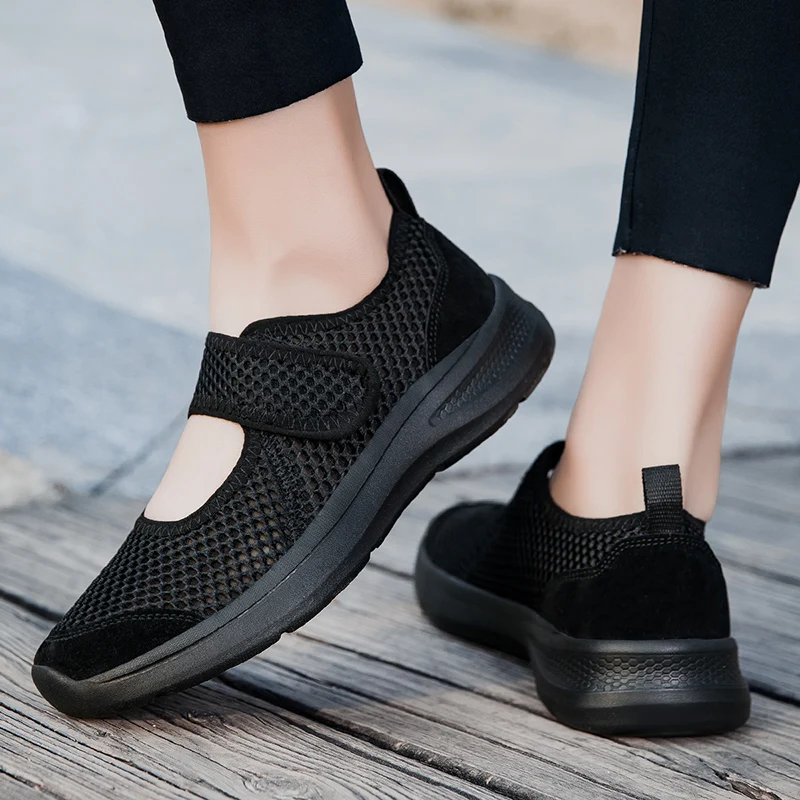 

Women Walking Fitness Black Mesh Mary Jane Light Loafer Summer Sports Shoes Outdoor Flats Breathable Sneakers Big Size 35-44