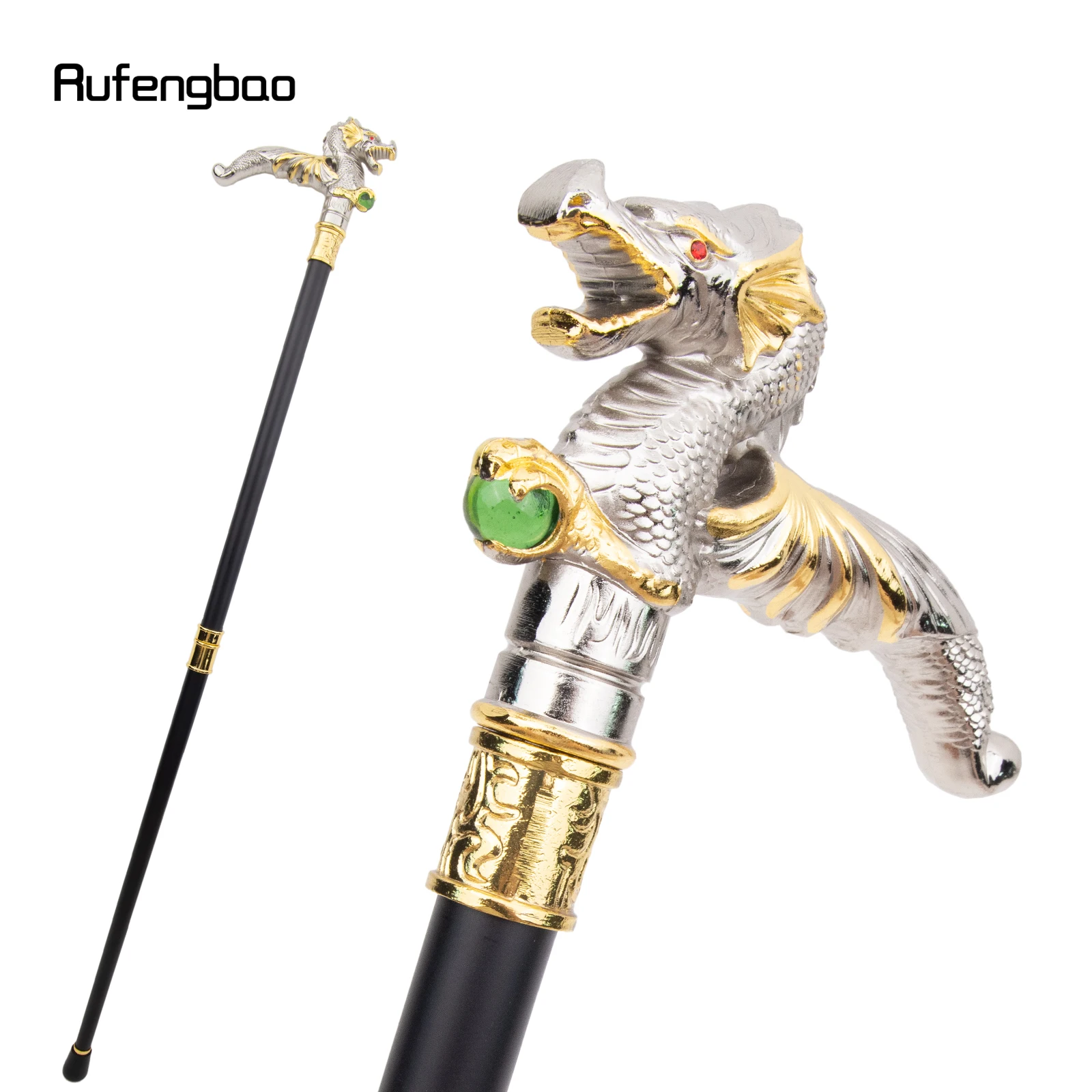 Golden White Dragon Scrambling Ball Fashion Walking Stick Decorative Cospaly Vintage Party Fashionable Walking Cane Crosier 93cm