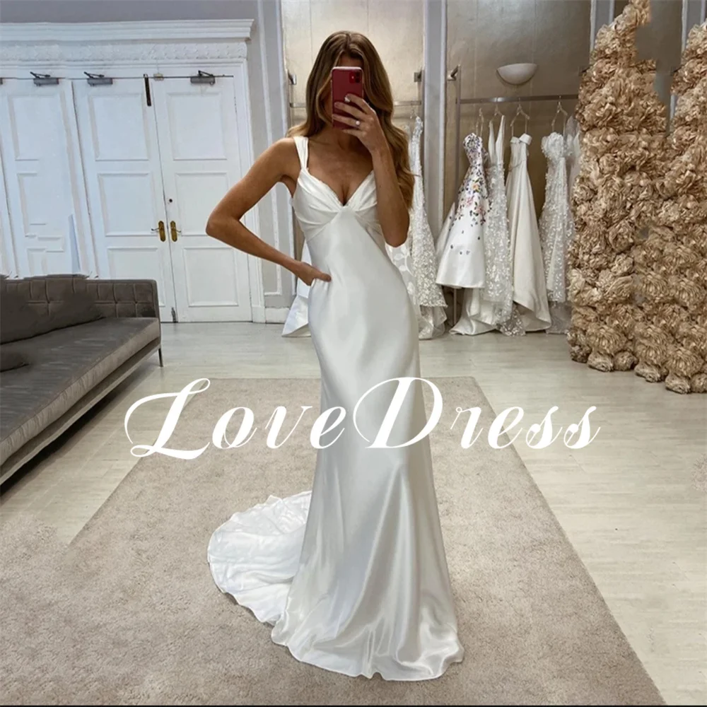 Vestido de novia plisado con escote Corazón, traje Sexy de sirena con tirantes finos, sin mangas, Espalda descubierta, largo hasta el suelo