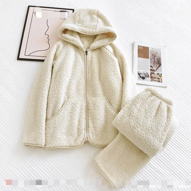 Korean Style Flannel Hooded Couple Sleepwear Women\'s Underwear Sets Nightie Warm Pajamas Women Pyjama Home Wear