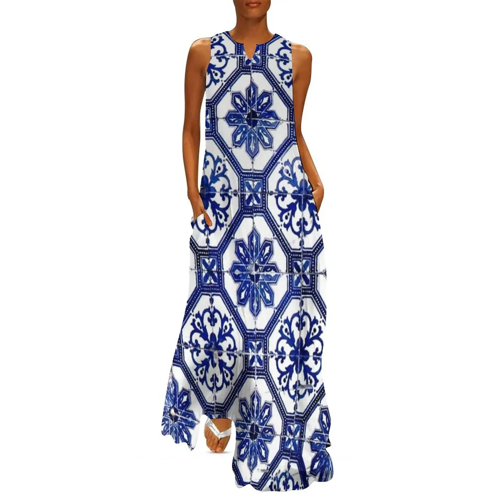 

Blue and White Portuguese Tile Long Dress summer dresses ladies 2025 Evening dresses Dress