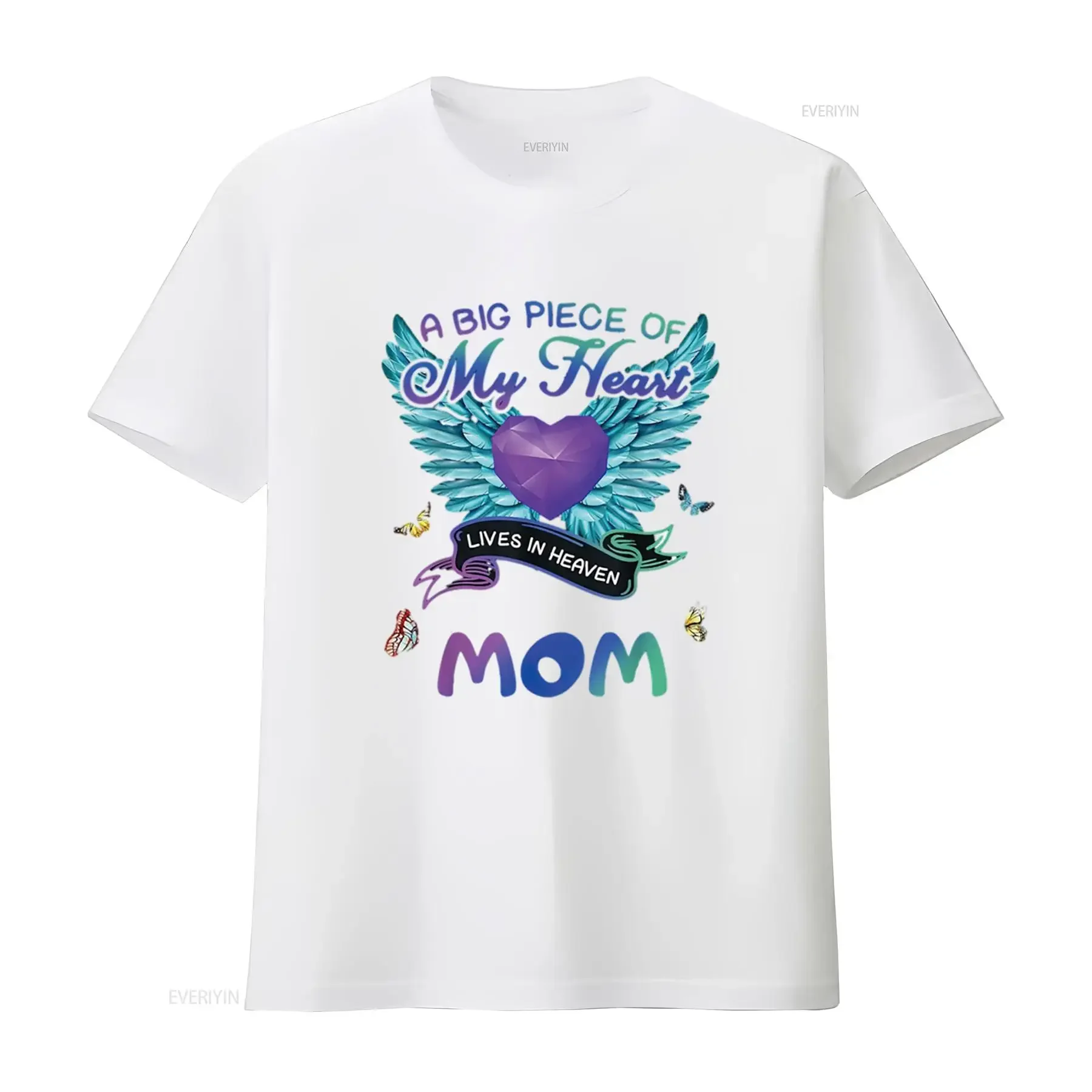 قطعة كبيرة من قلبي تعيش في الجنة إنها أمي الملاك تي شيرت أبيض 2XL خمر غسلها تنوعا الشارع الشهير الرسم