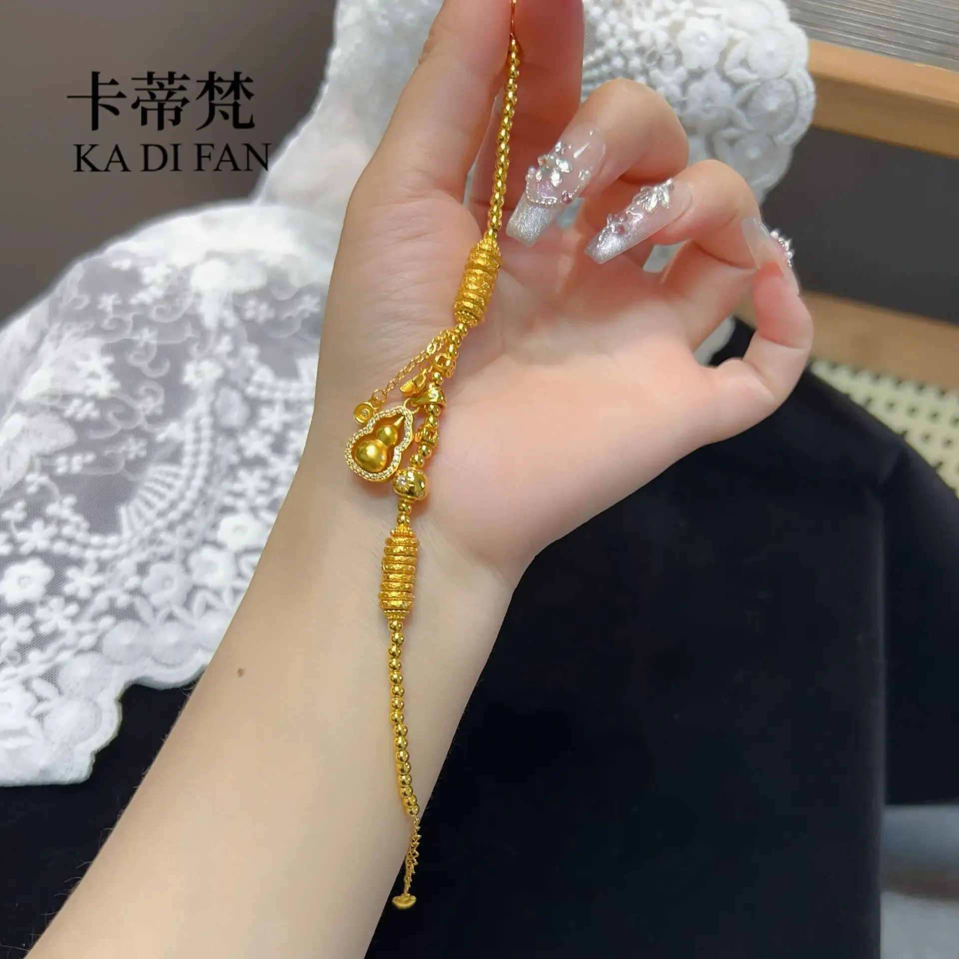 

Легкий роскошный браслет из настоящего золота 9999 24 карата с бриллиантами в горошек, новый браслет из медной монеты в китайском стиле, обернутый бисером