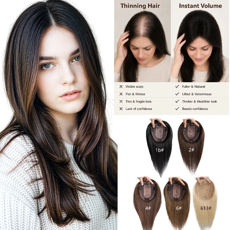 Female Hairpiece Human Remy Hair Silk Lace Base Clip In 12x13cm 35cm Middle Part Machine Made #8 #P4-613 Special Discount 48H