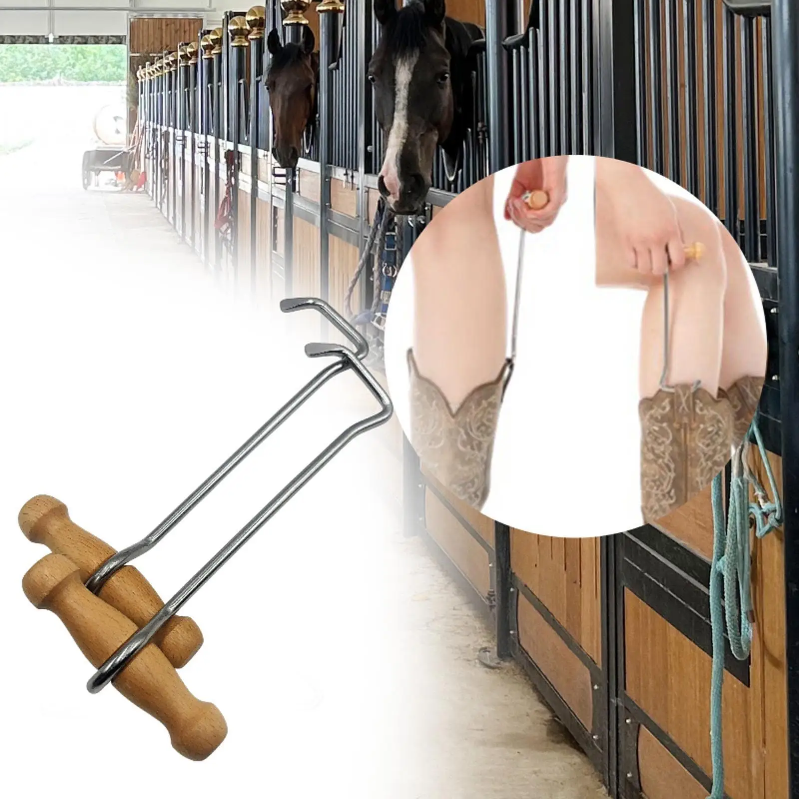 2Pcs Wooden Handle Boot Hooks Boot Puller Equestrian Tools Stable Supplies Metal Hooks Effortless Pulling Sturdy Removers