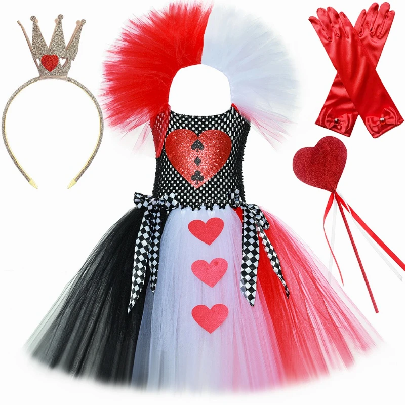 فساتين الأميرة للفتيات لملكة القلوب الحمراء، أزياء عيد الميلاد والهالوين، أزياء حفلات الكرنفال، ملابس تنكرية للأطفال #1