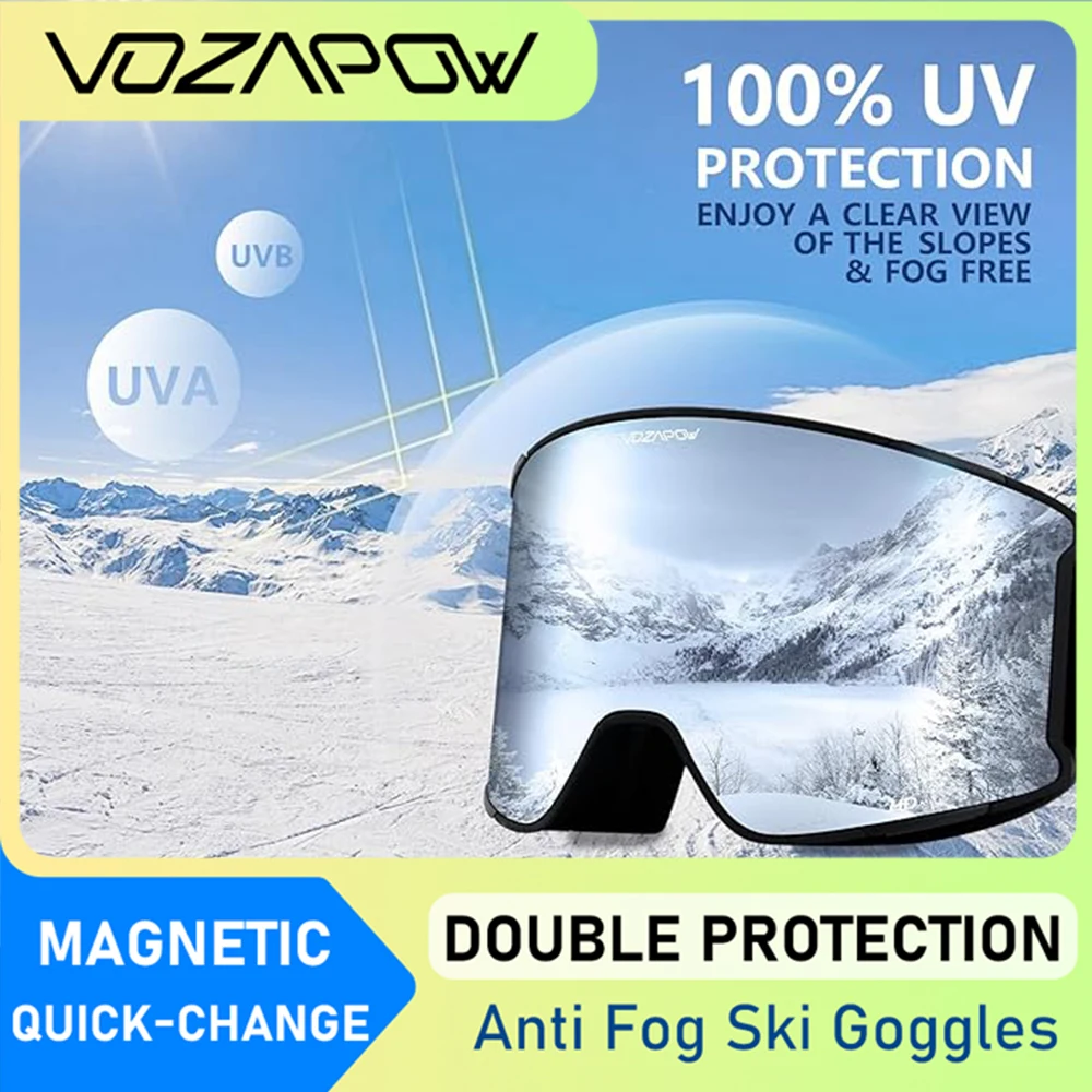 Vozapow Ski Goggles UV400 Glare Protection Skiing Mask Snowboard Accessories Men Women Snow Sunglasses Super View Anti Fog Lens