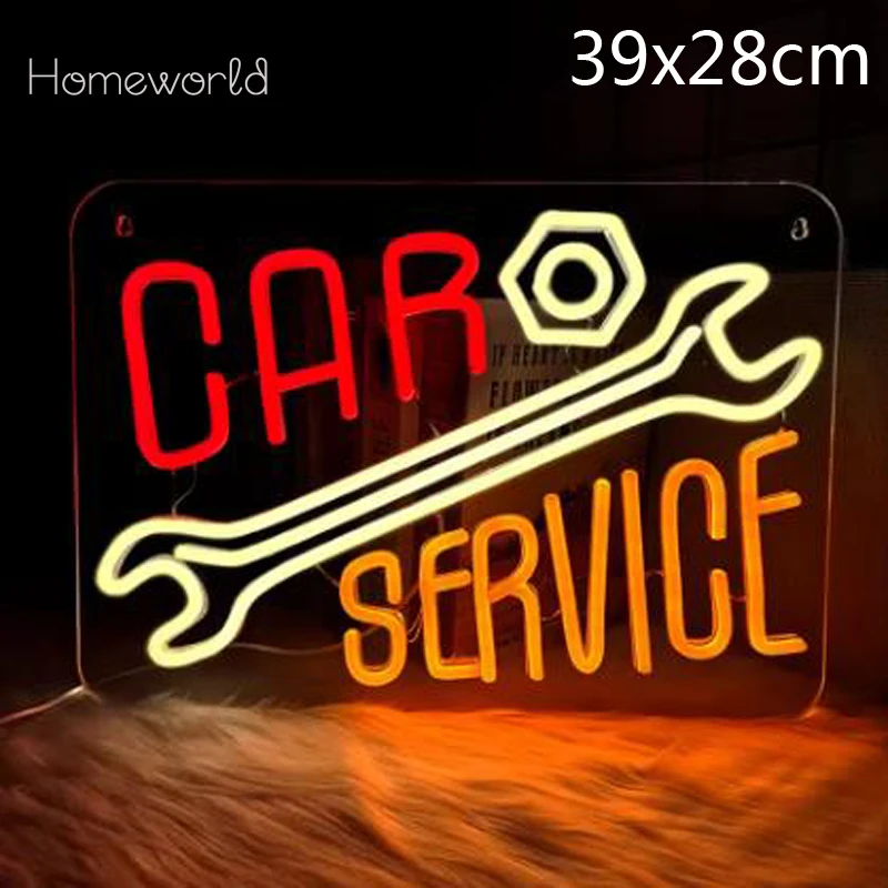 Car Service Neon Sign  Warm White Led Wrench Icon  Used For Car Repair Shops  Auto Parts Stores  Garages  Bars  Man Club Decor
