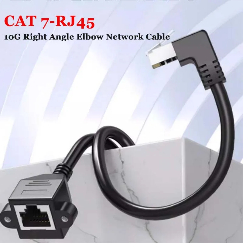 CAT7 RJ45 Network Cable Connector 90 Degree Angle Eblow shield Lan Cable UTP flat for Compatible Patch Cord for Modem Router