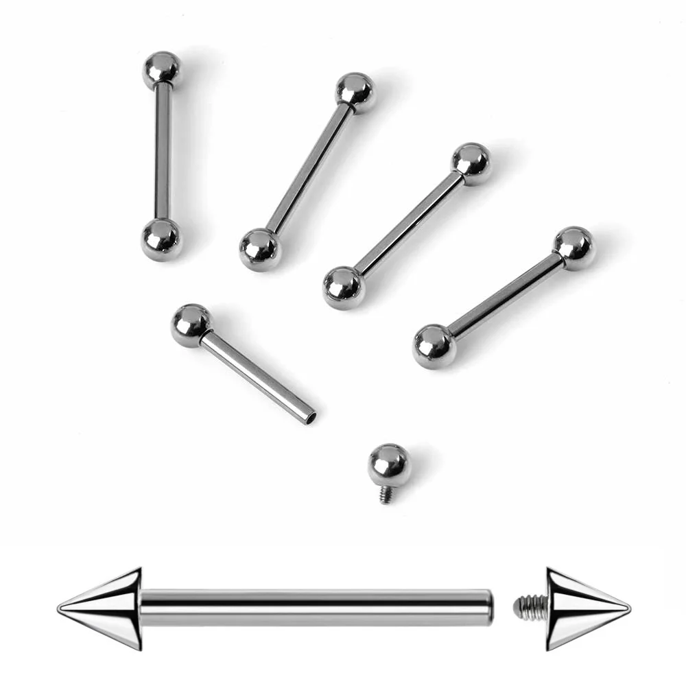 Titanium Implant Thread Straight Barbell 16/14G Body Jewelry for Ear Helix Cartilage Earring,Tongue Ring,Nipple Piercing Stud