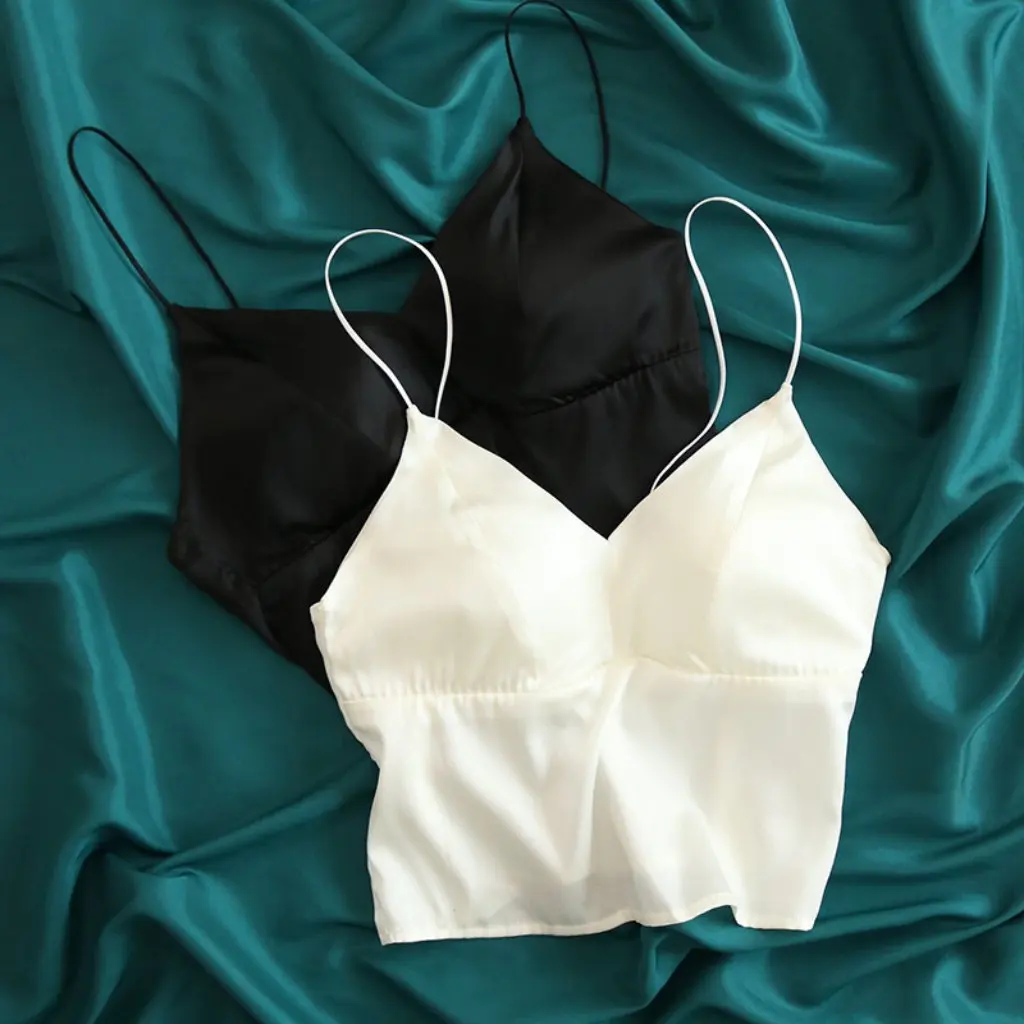 

Tangge Silk Satin French Triangle Cup Short Sling Bra Women's Underwear Rimless Silk Vest Beautiful Back Design