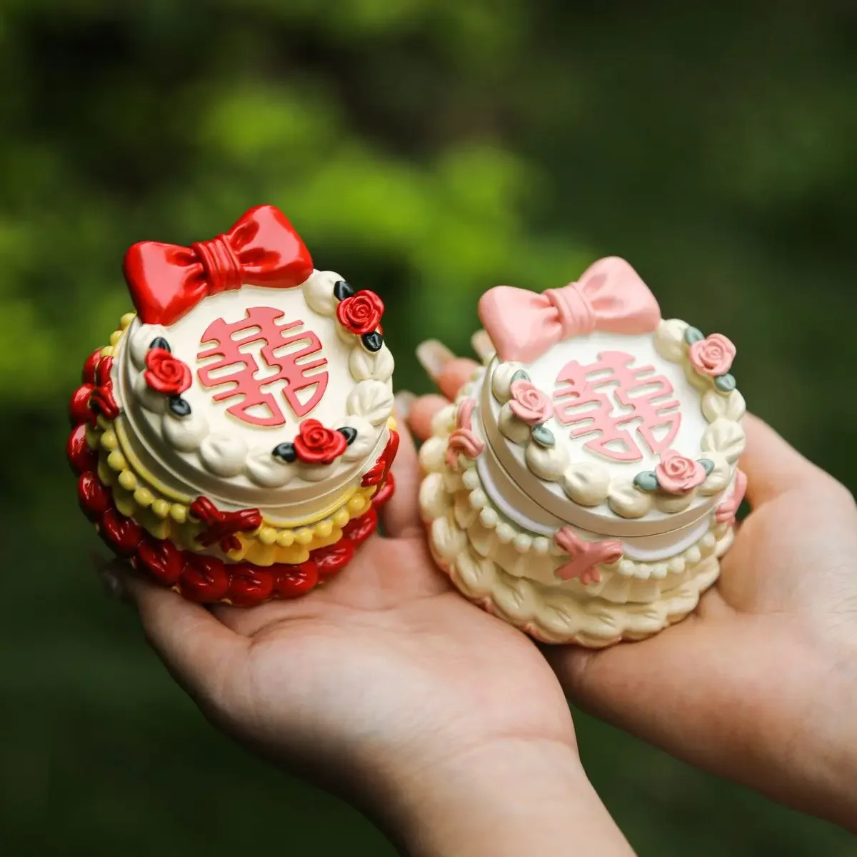 

Chinese style Double Slots Jewelry Box Ceramics For Wedding Proposal Engagement Ring Gift Organizer Storage Box Ceramics Packag