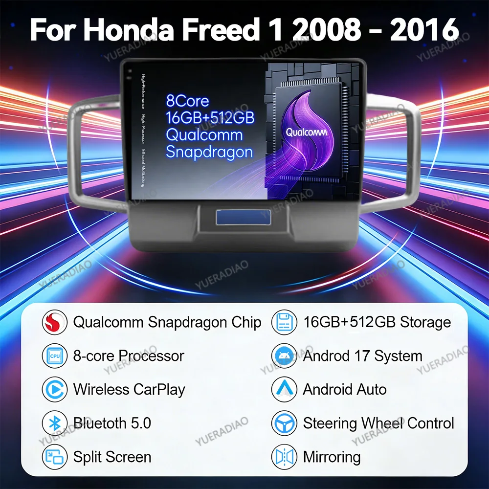 Android 17 Car Radio For Honda Freed 1 Spike 2008 - 2016 BT GPS NAVI Multimedia Video Player 2K QLED DVD Touch Screen 2DIN SWC